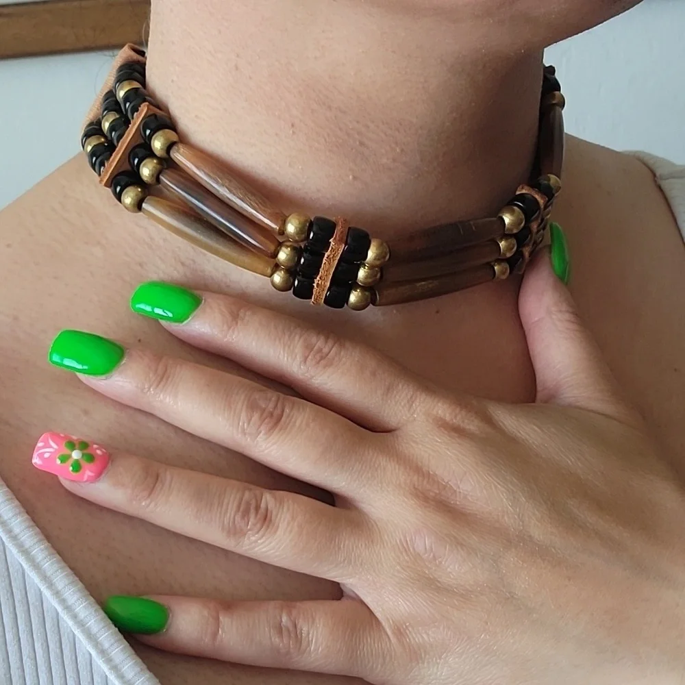 Hand Crafted 3 Stack Beaded Choker Necklace - Picture 5 of 9